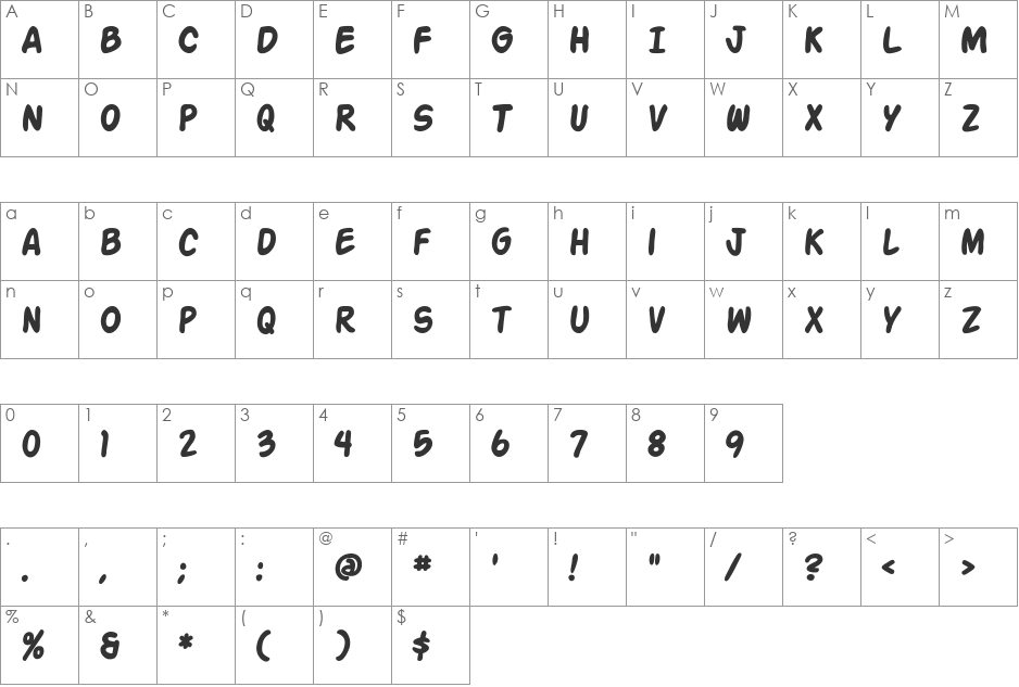 SF Action Man Shaded font character map preview
