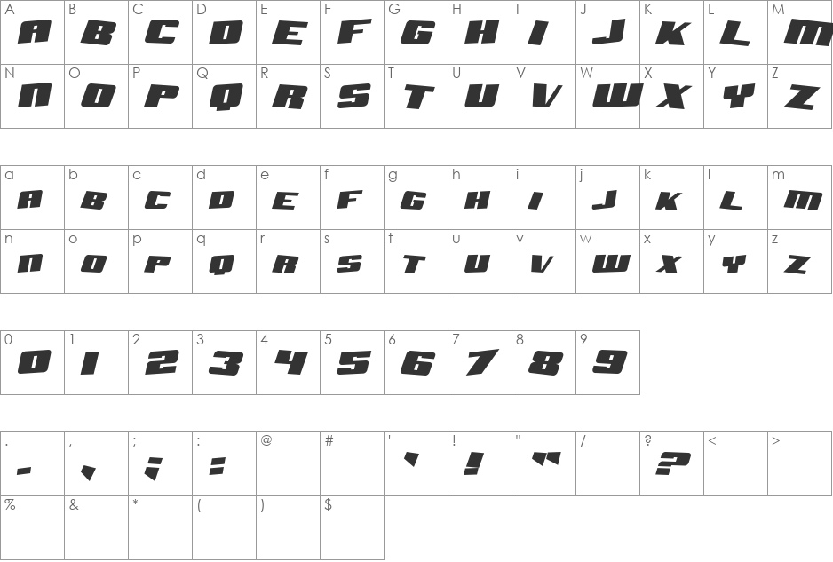 SF Aftershock Debris Solid font character map preview