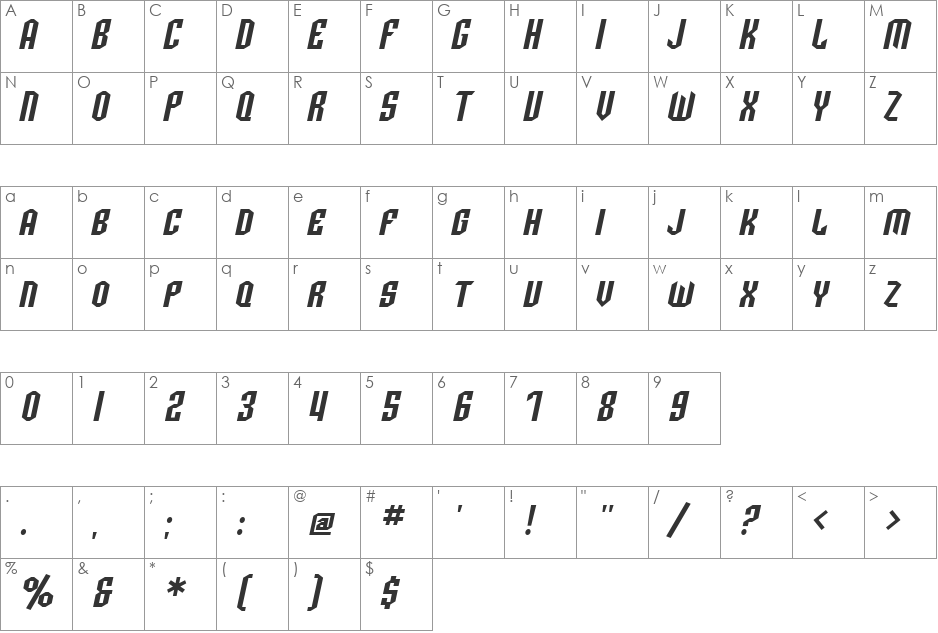 SF Archery Black SC font character map preview
