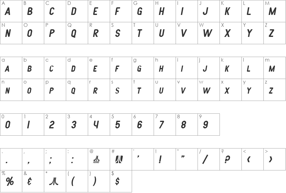 SF Atarian System font character map preview