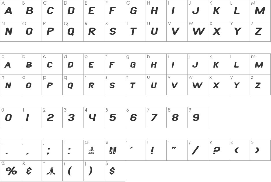 SF Atarian System Extended font character map preview