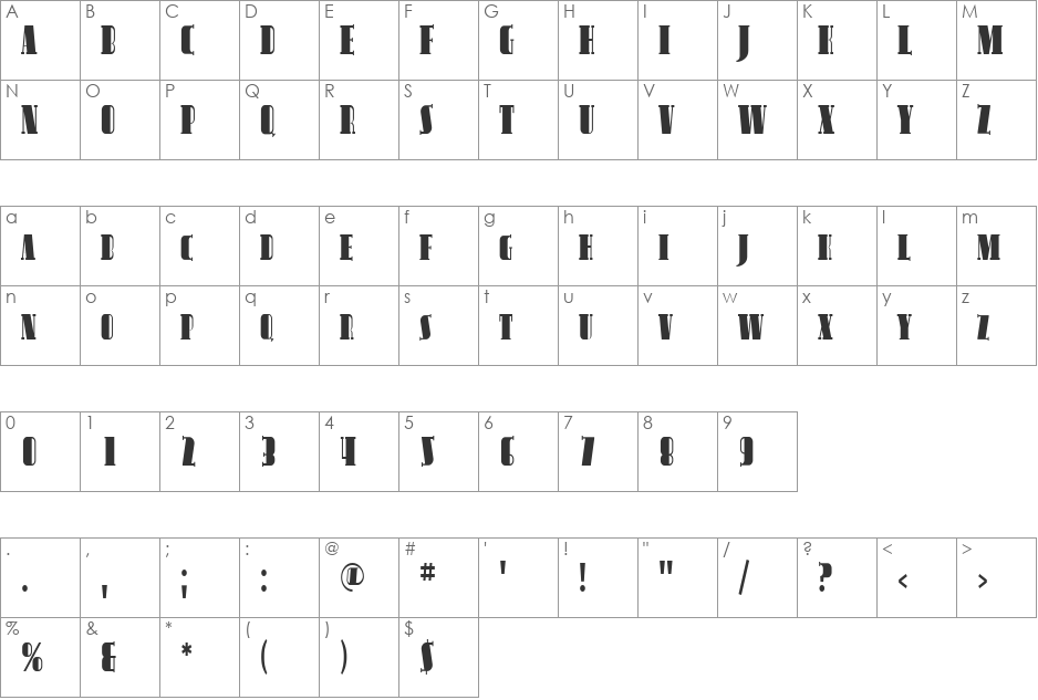 SF Avondale SC Cond font character map preview