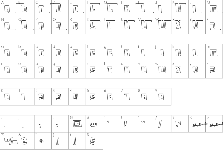 SF Cosmic Age Outine font character map preview