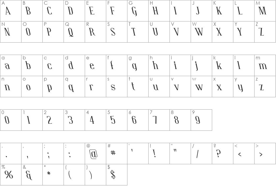 SF Covington Rev font character map preview