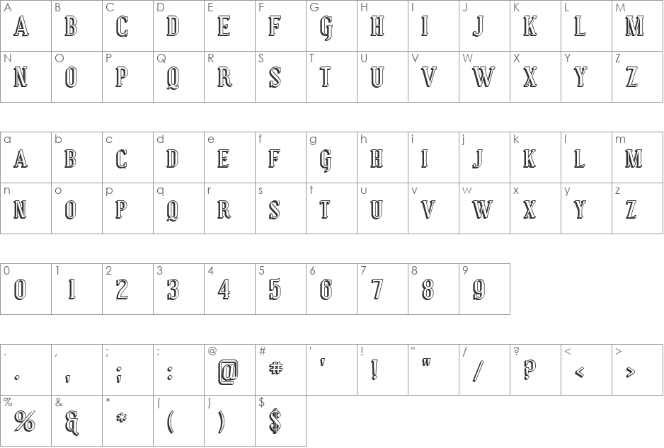 SF Covington SC Shadow font character map preview