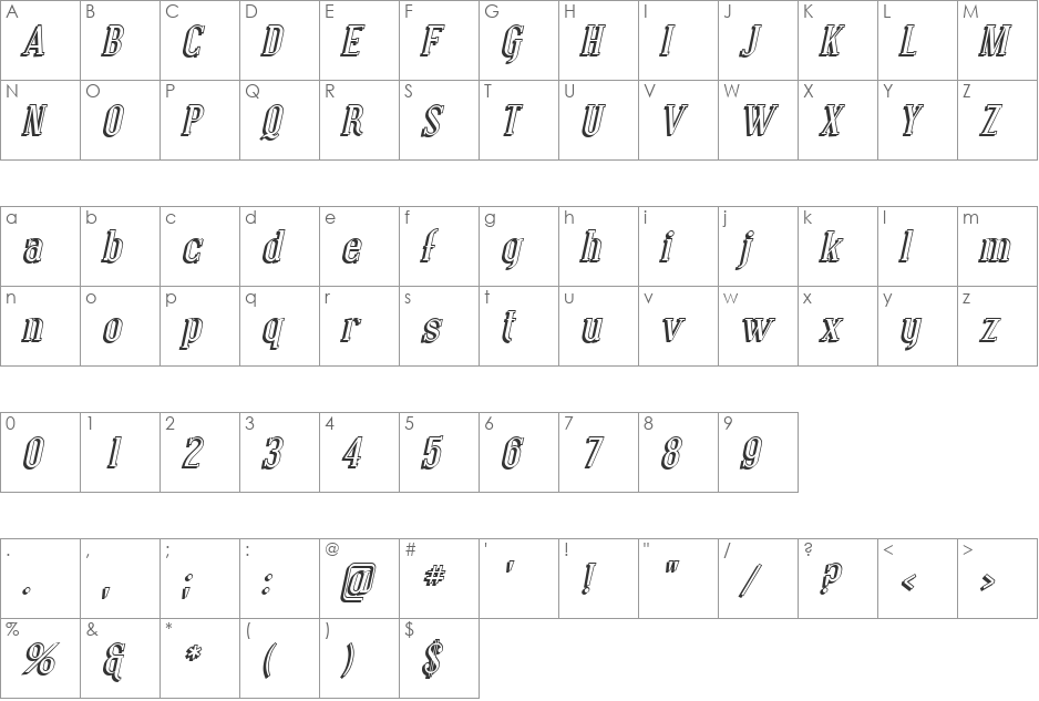 SF Covington Shadow font character map preview