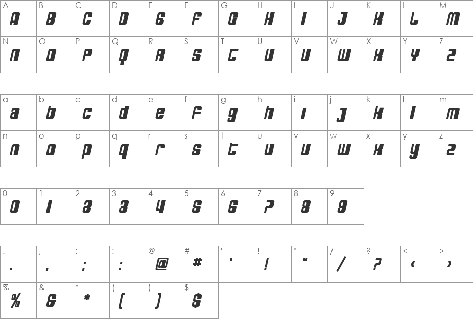 SF DecoTechno font character map preview