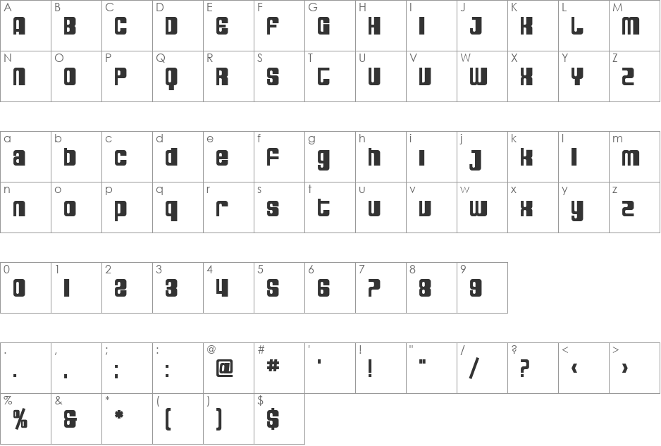 SF DecoTechno Shaded font character map preview