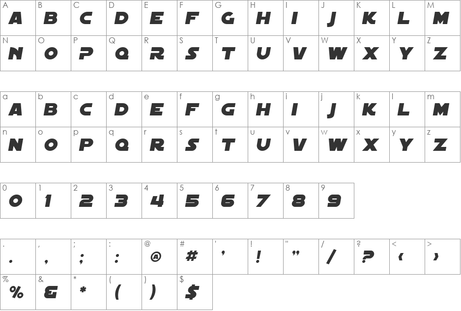 SF Distant Galaxy font character map preview