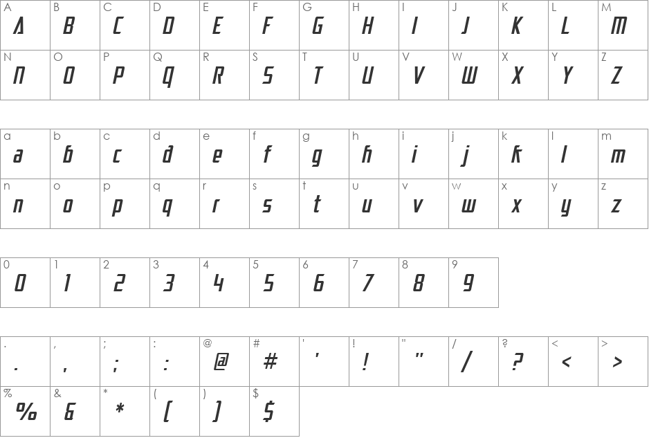 SF Electrotome Condensed font character map preview