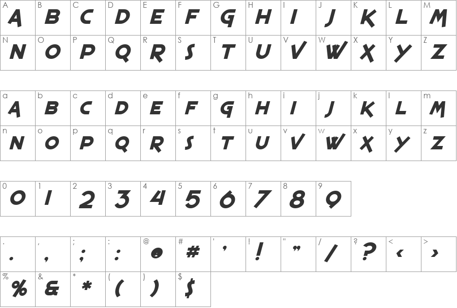 SF Espresso Shack font character map preview