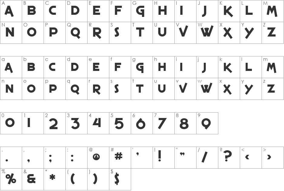SF Espresso Shack font character map preview