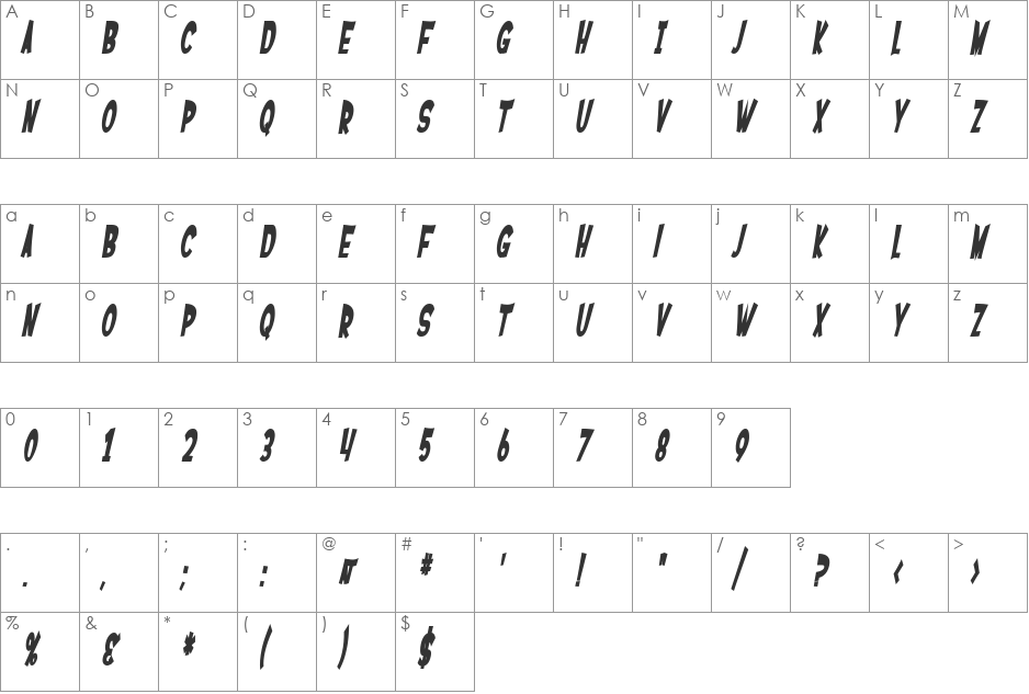 SF Ferretopia font character map preview