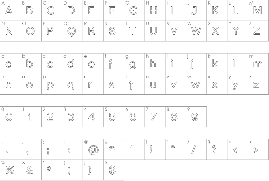 SF Florencesans Outline font character map preview