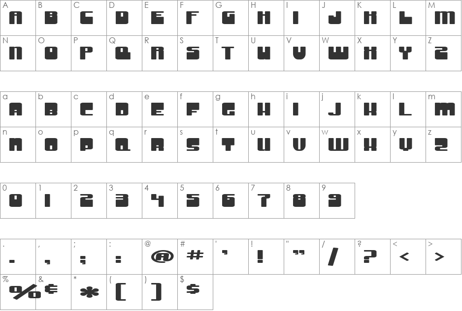 SF Groove Machine ExtUpright font character map preview