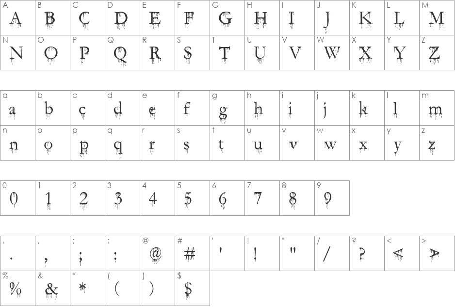 SF Gushing Meadow font character map preview
