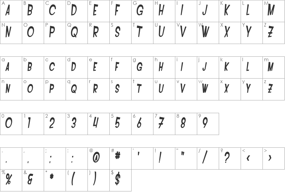 SF Intoxicated Blues font character map preview