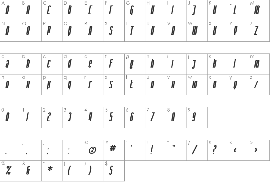 SF Iron Gothic font character map preview