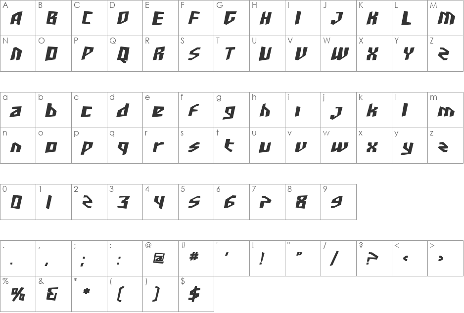 SF Junk Culture font character map preview