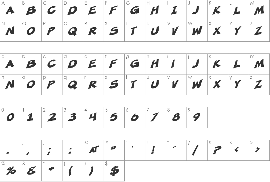 SF Minced Meat font character map preview