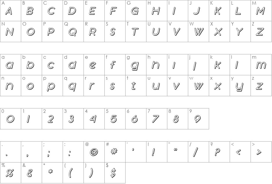 SF Orson Casual Shaded font character map preview