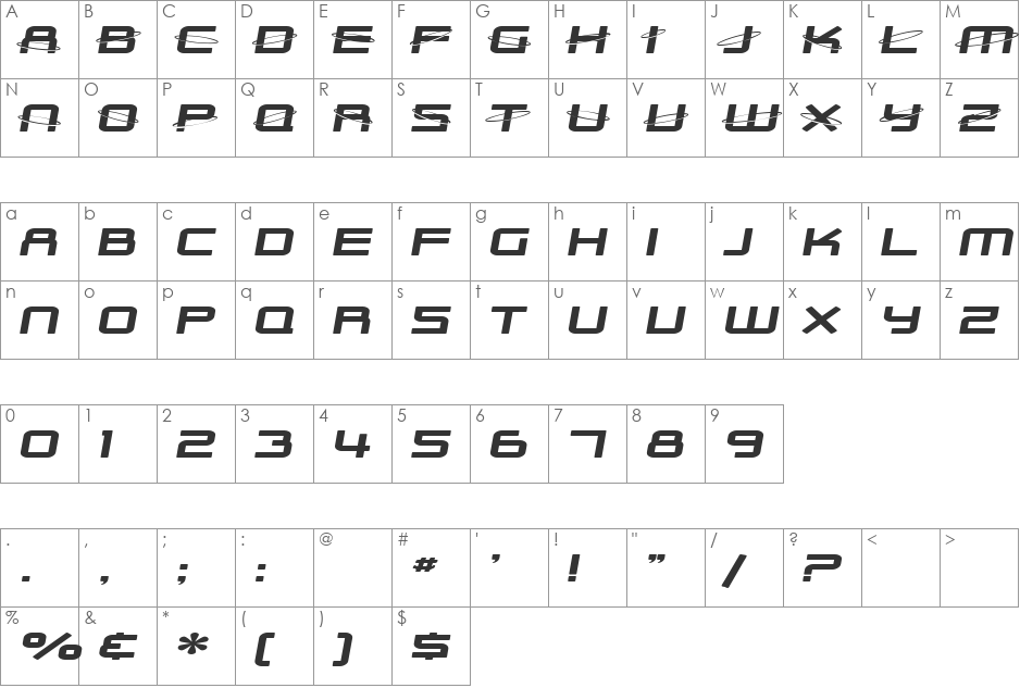 SF Outer Limits Extended font character map preview