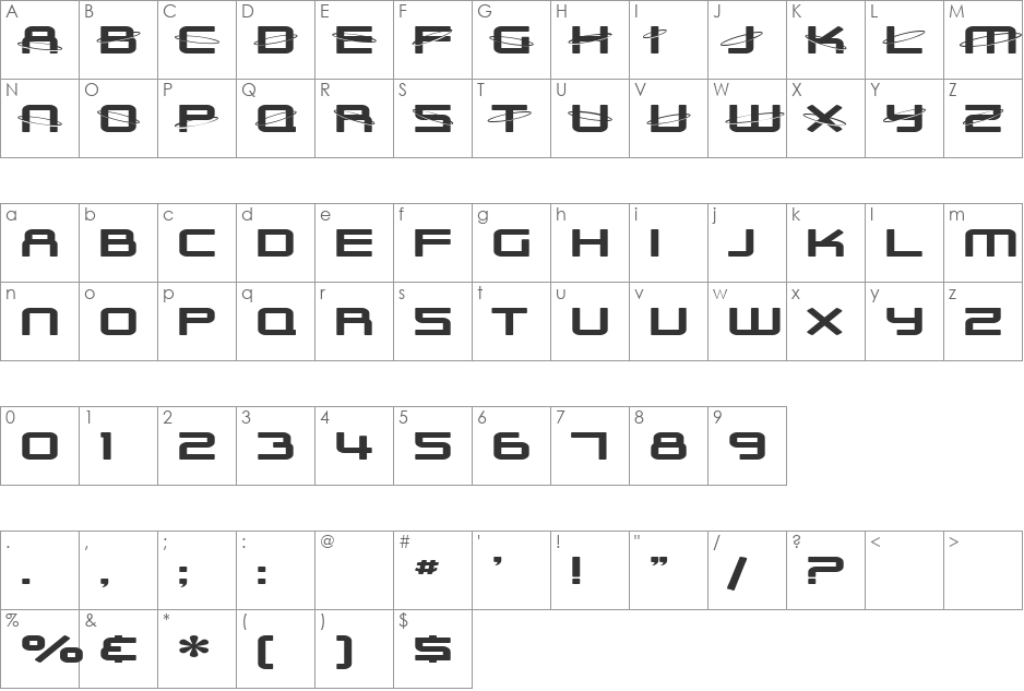SF Outer Limits ExtUpright font character map preview