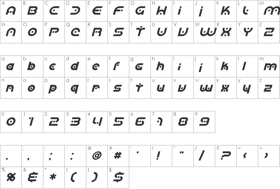 SF Planetary Orbiter font character map preview