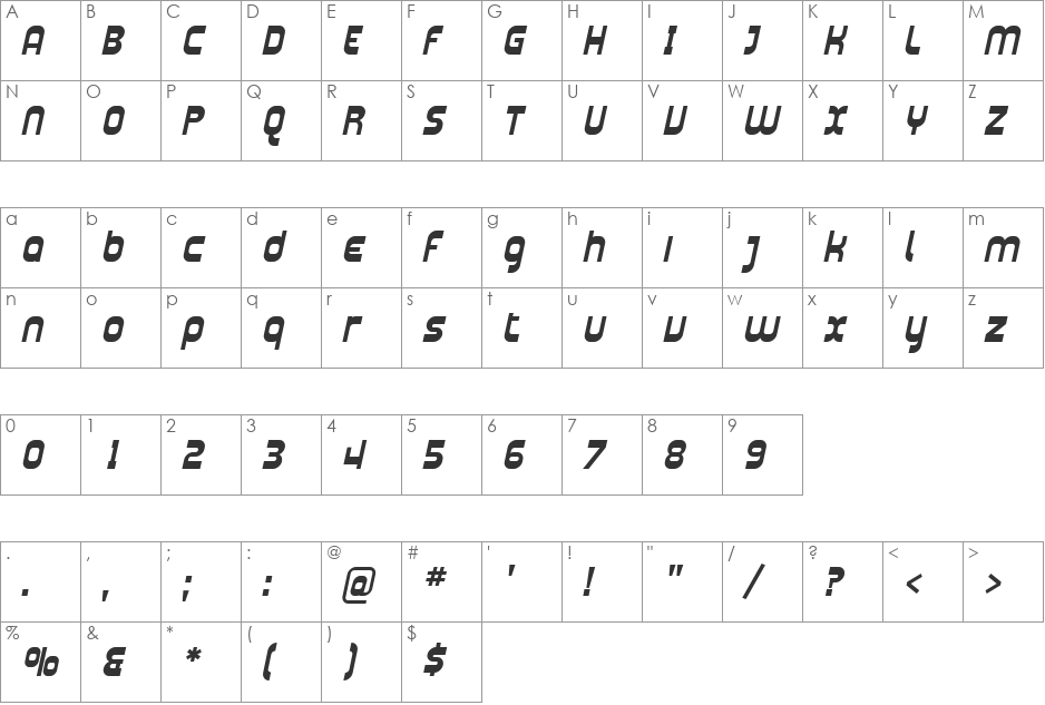 SF Plasmatica font character map preview