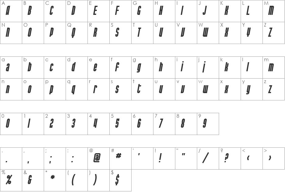 SF Port McKenzie font character map preview