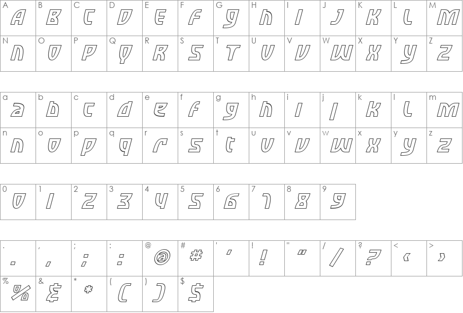 SF Retroesque Outline font character map preview