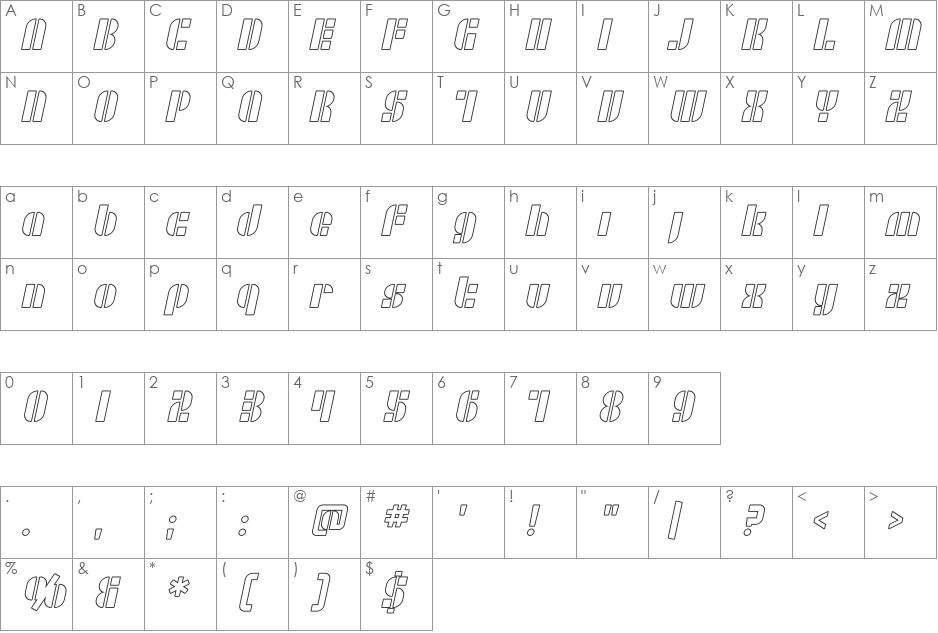 SF RetroSplice font character map preview