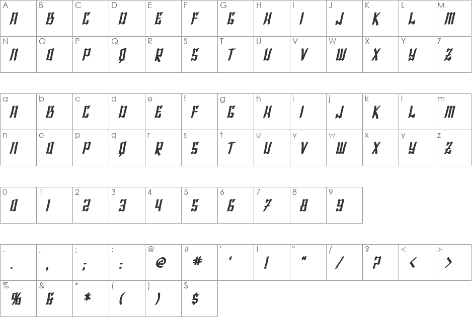 SF Shai Fontai font character map preview