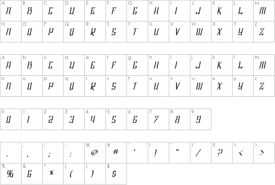 SF Shai Fontai Extended font character map preview