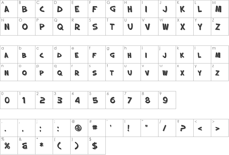 SF Slapstick Comic SC Shaded font character map preview