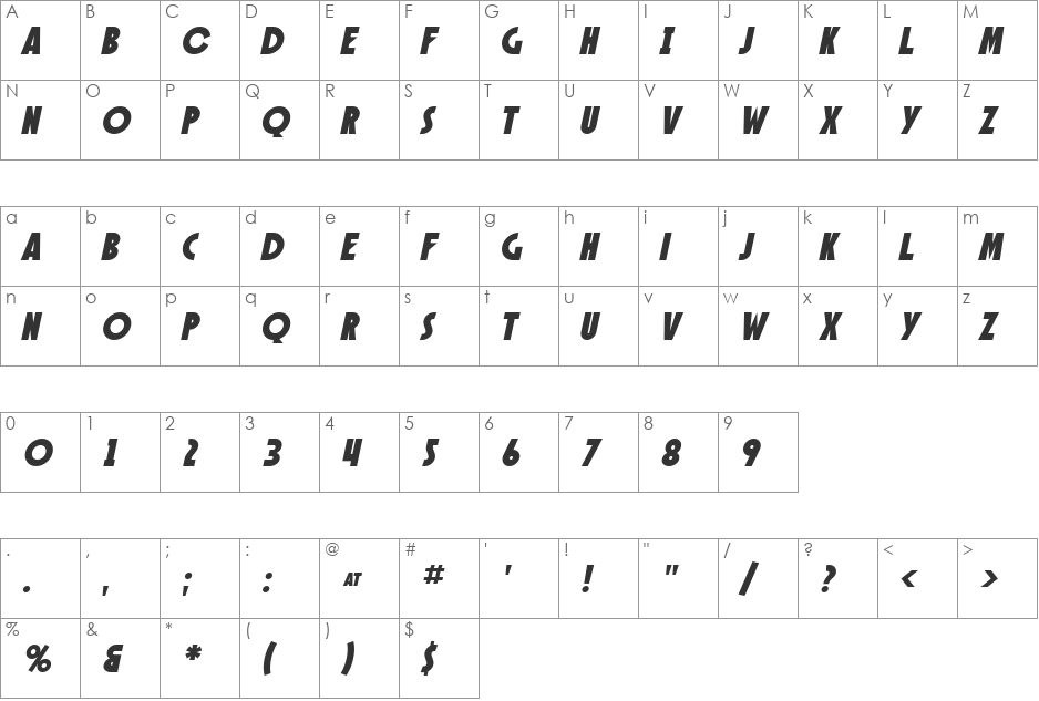 SF Speakeasy font character map preview
