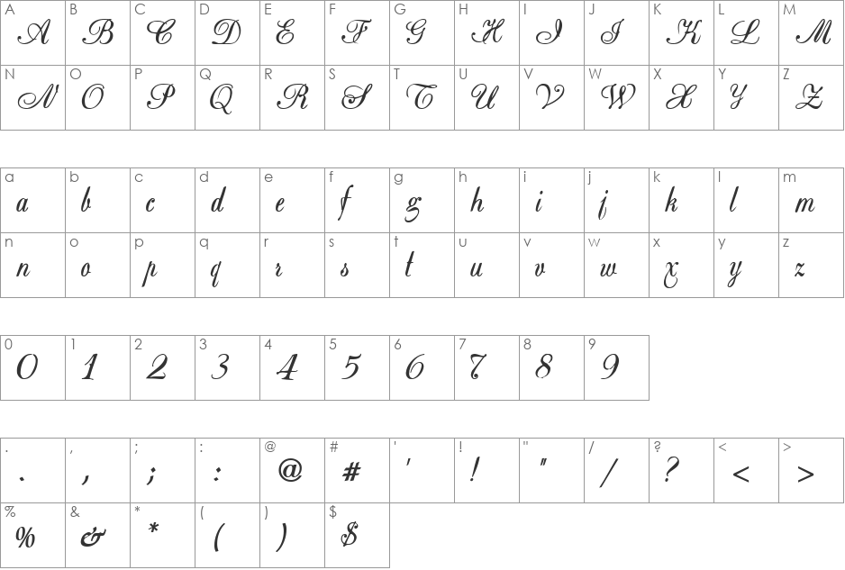 BasicClassA156a font character map preview