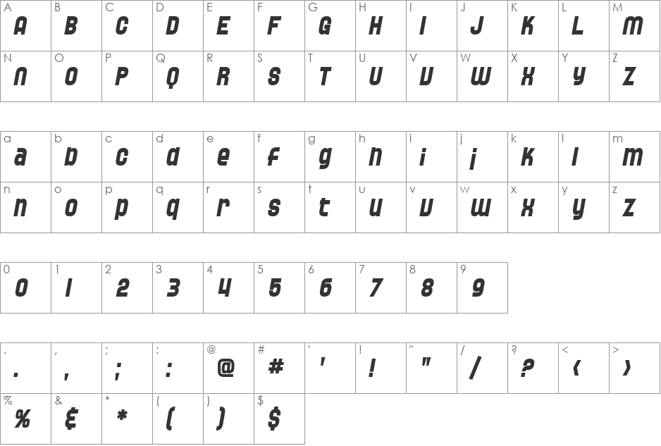 SF Speedwaystar font character map preview