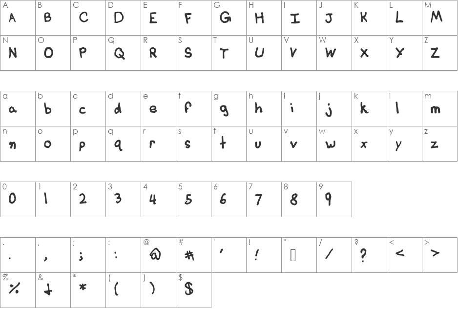 BasicHandwritingDefault font character map preview