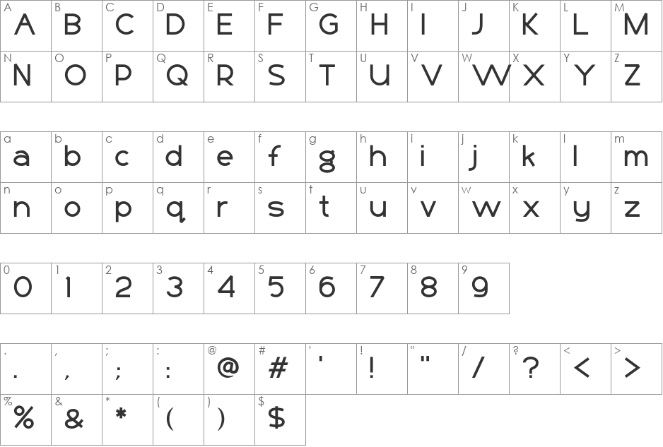 Basico font character map preview