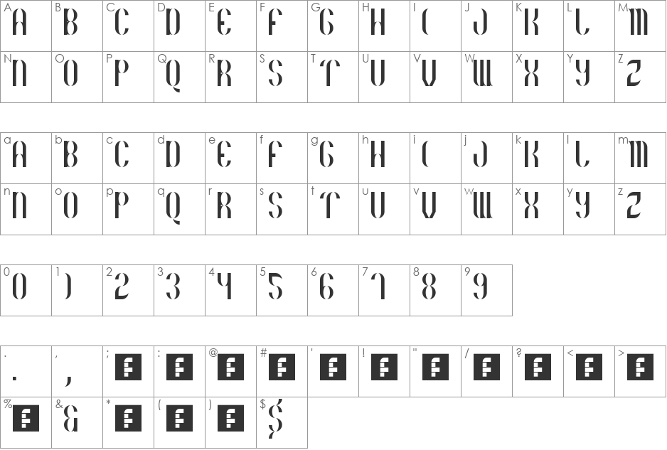 Basico 1983 font character map preview