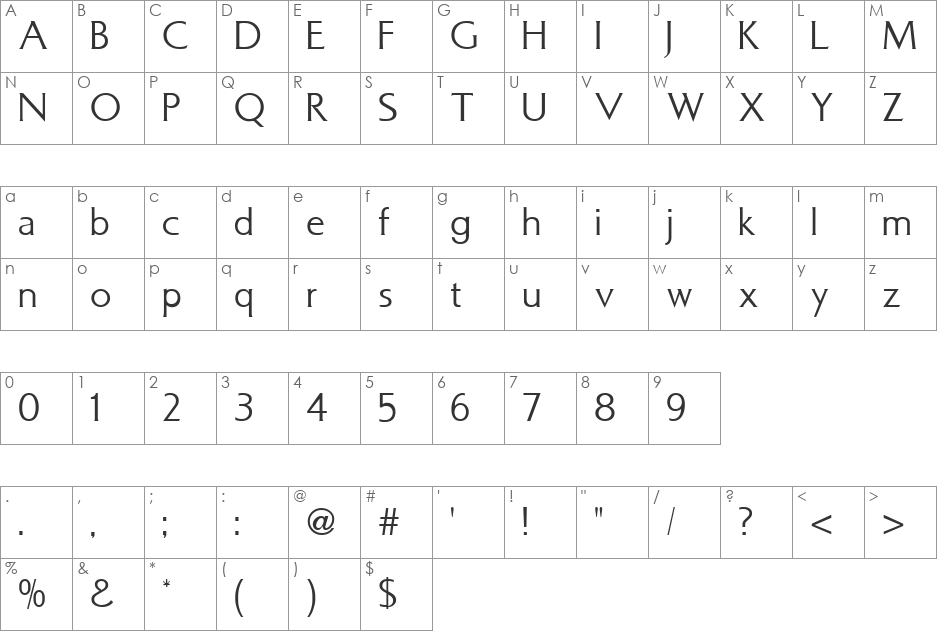 Basilea font character map preview