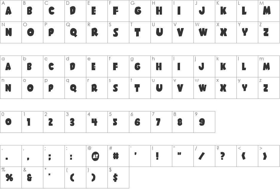 Shablagoo Super-Italic font character map preview
