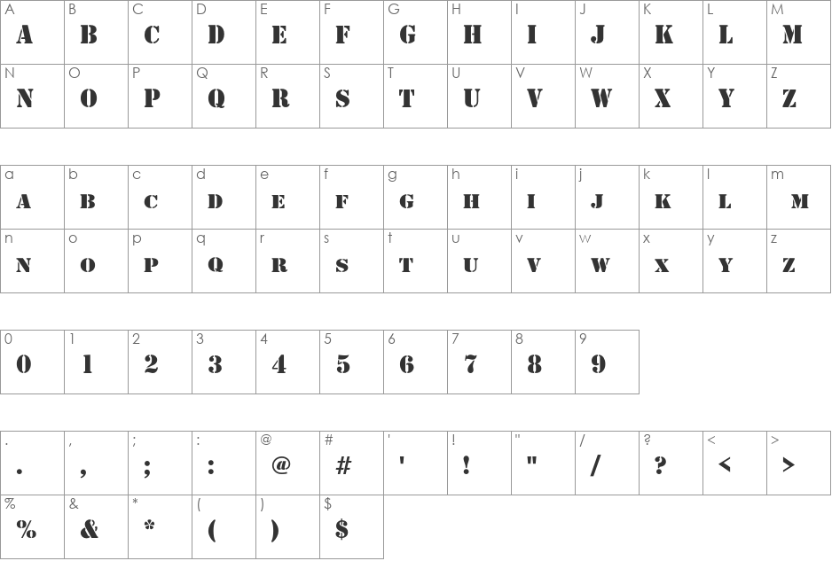 ShablonC font character map preview