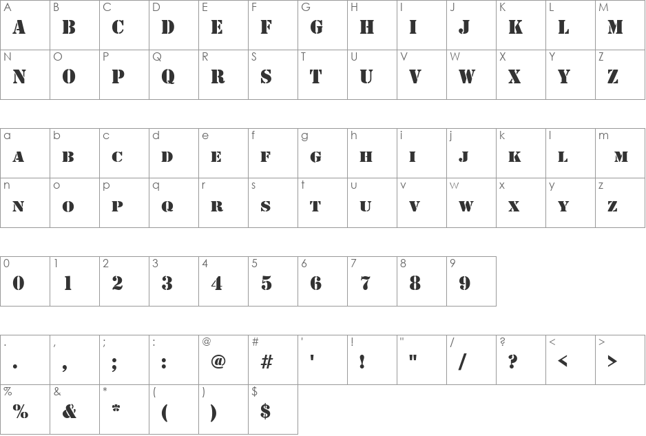 ShablonCTT font character map preview