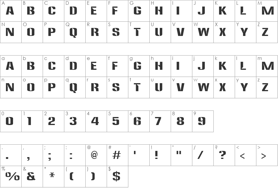 shaded font character map preview