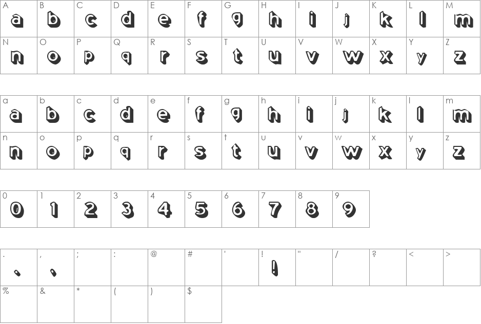 Shaded Mass font character map preview