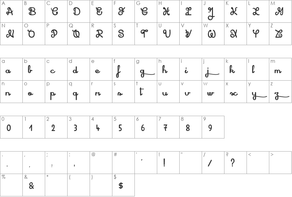 Shadow Boxing font character map preview