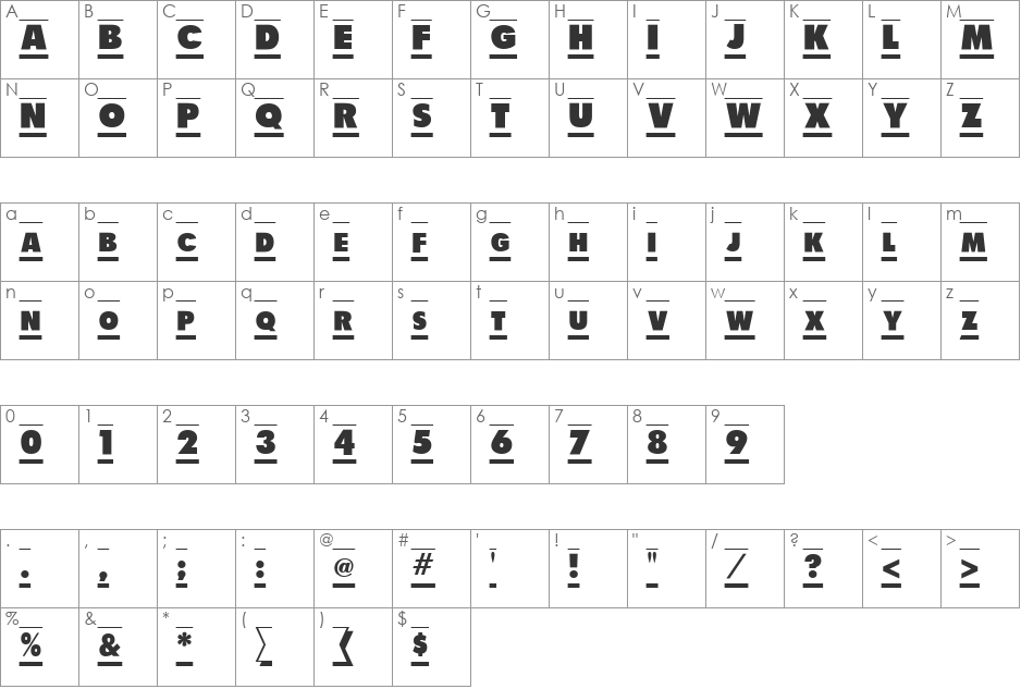 Shadow Tag font character map preview