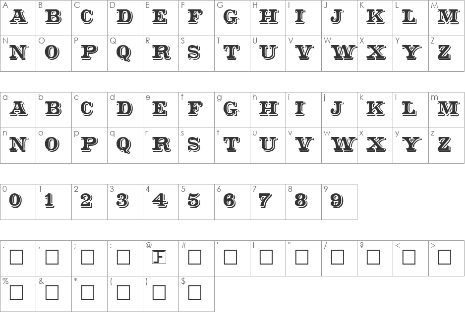 Shadowed Serif font character map preview